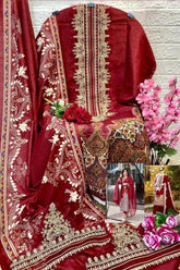 Pakistani printed unstitched suit -red1112